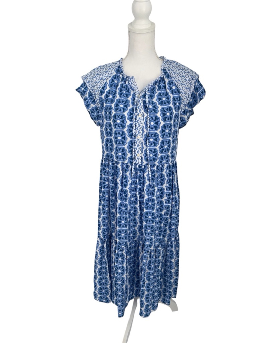 Vineyard Vines 2Q010505 Multi Blue Watercolor Geo Print Midi Dress XS